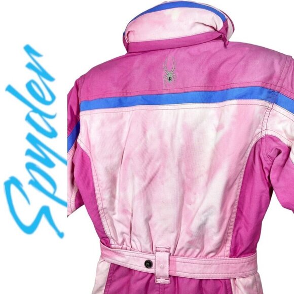 SPYDER Vintage Girl's Pink Retro Tie Dye Ski Snow Jumpsuit Stowed Hood, Size 5 - Picture 8 of 15